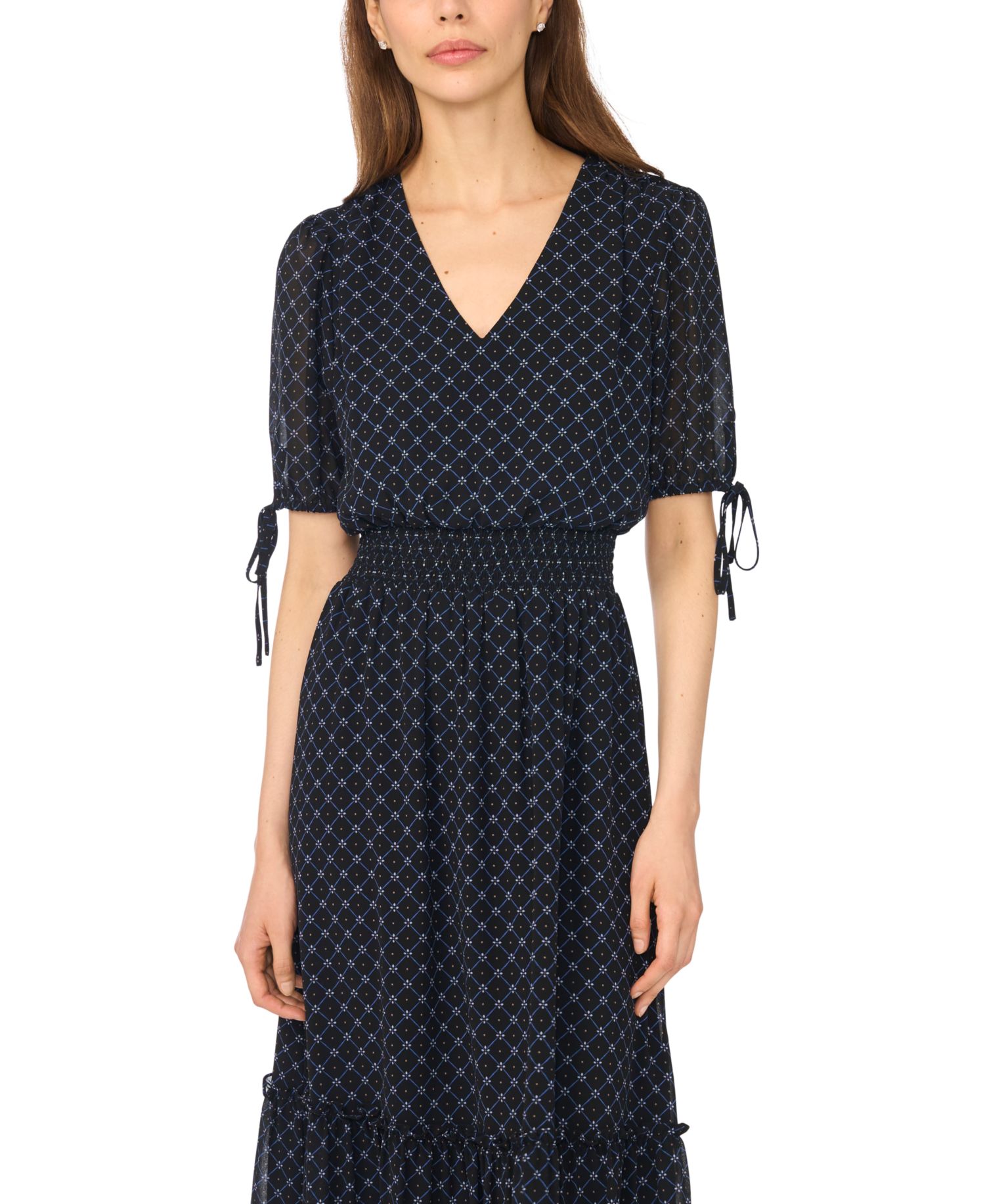 Women's V-Neck Chiffon Smocked Waist Dress