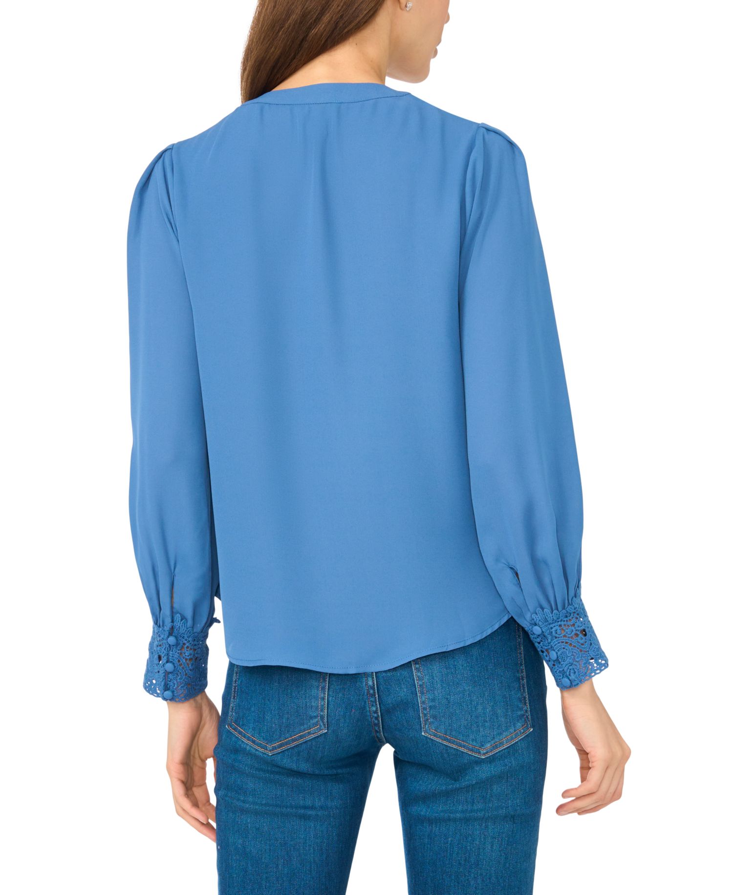 Women's Long-Sleeve V-Neck Lace-Cuff Blouse