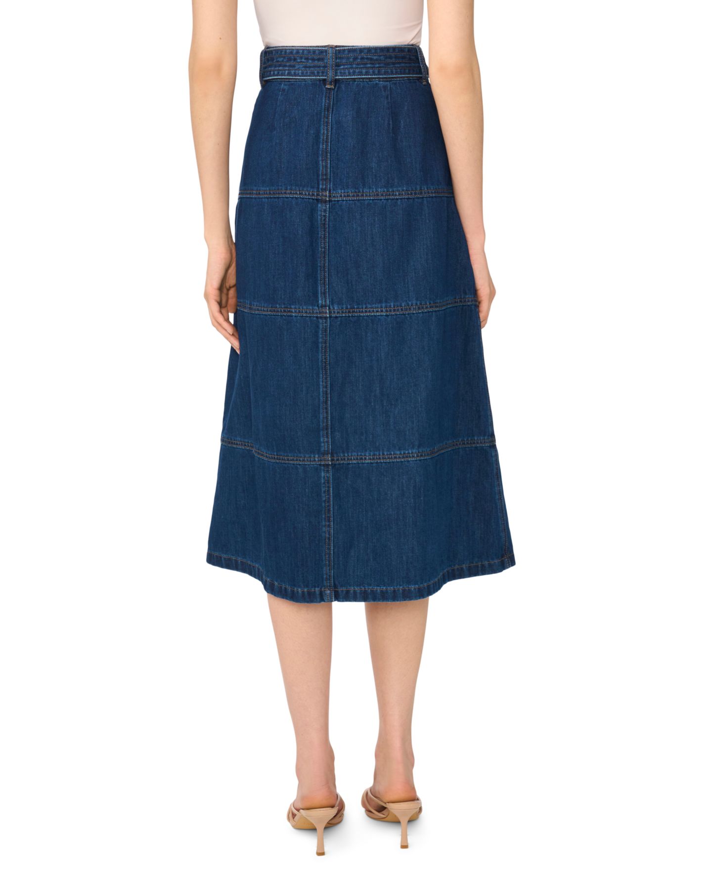 Женская юбка CeCe Tie-Waist High-Waisted A-Line Midi Denim Skirt, цвет: Индиго — фото 3