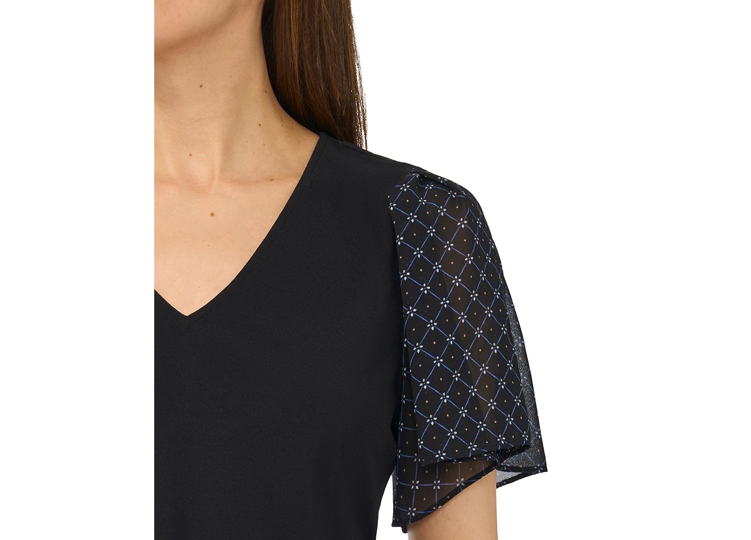 Women's V-Neck Flutter Short-Sleeve Chiffon Blouse