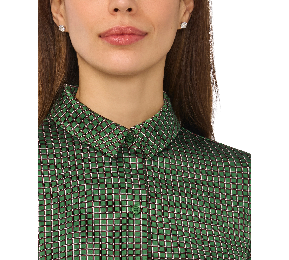 CeCe Women's Long-Sleeve Satin Collared Blouse