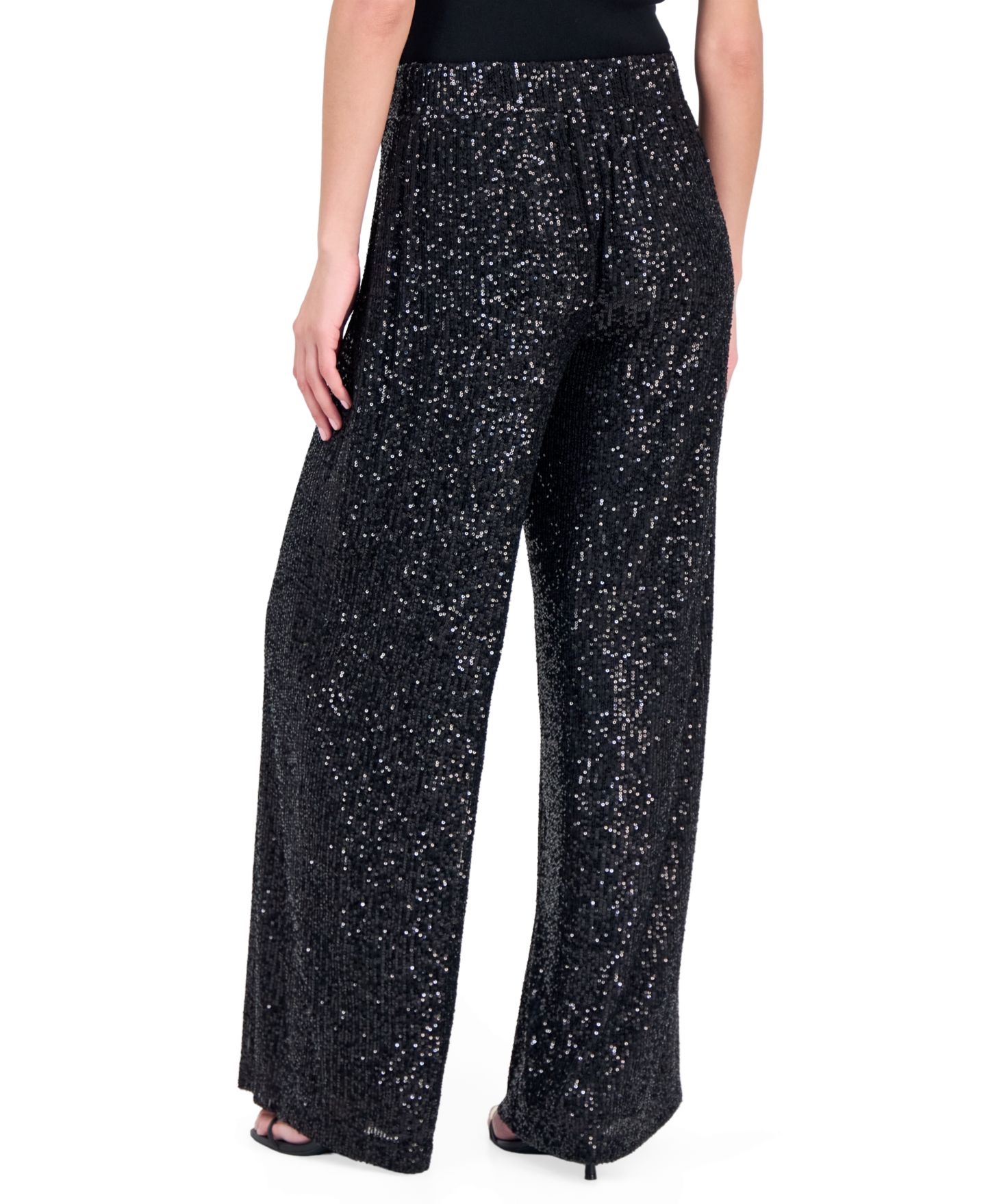 Женские брюки Tahari ASL Seqiin Wide-Leg Pull-On Sequin, цвет: Чёрный — фото 4