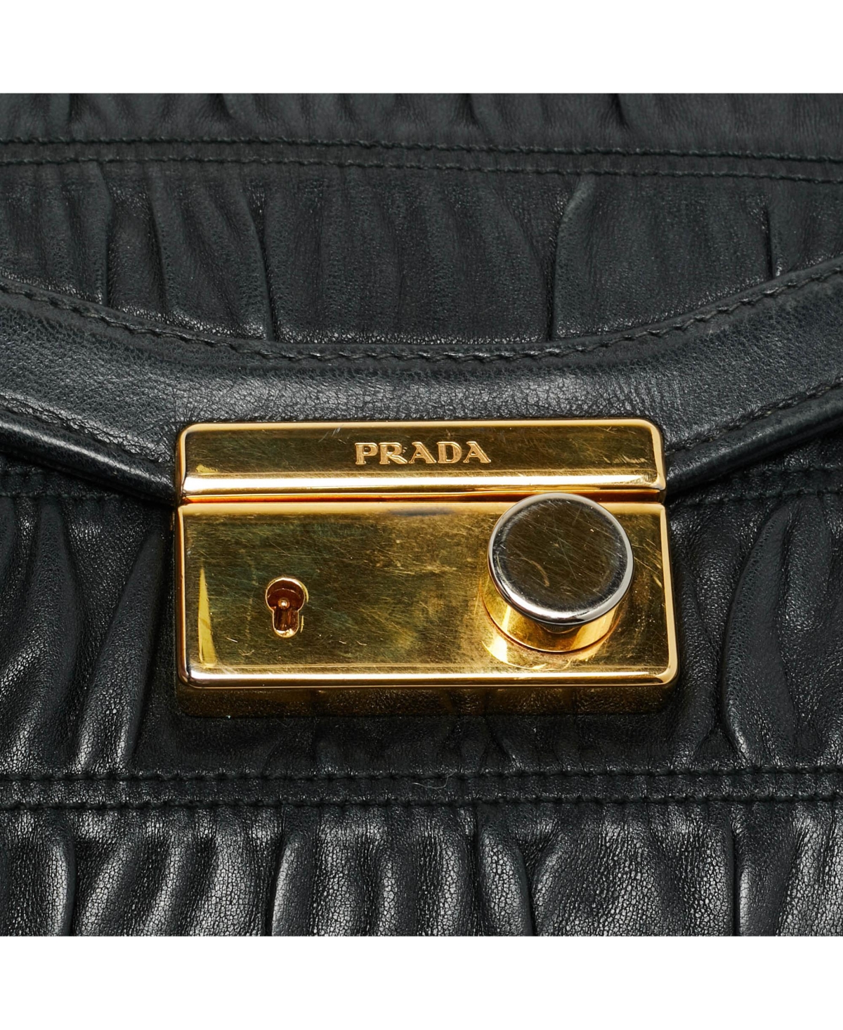 Pre-Owned Prada Gaufre Ruched-Leather Chain Shoulder Bag