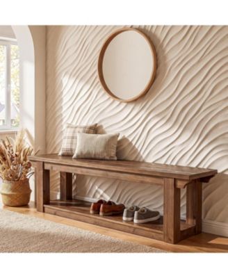 63" Solid Wood Entryway Bench, 2-Tier Shoe Storage Bench