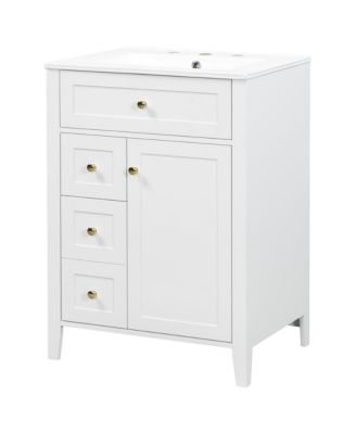 24 Inch Modern  Bathroom Vanity with Ceramic Sink Metal Handles Soft Close Door Storage Rack Painted Finish