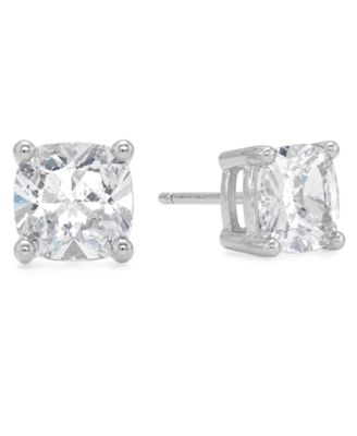 Cubic Zirconia Cushion Stud Earrings in Silver and Gold Plate