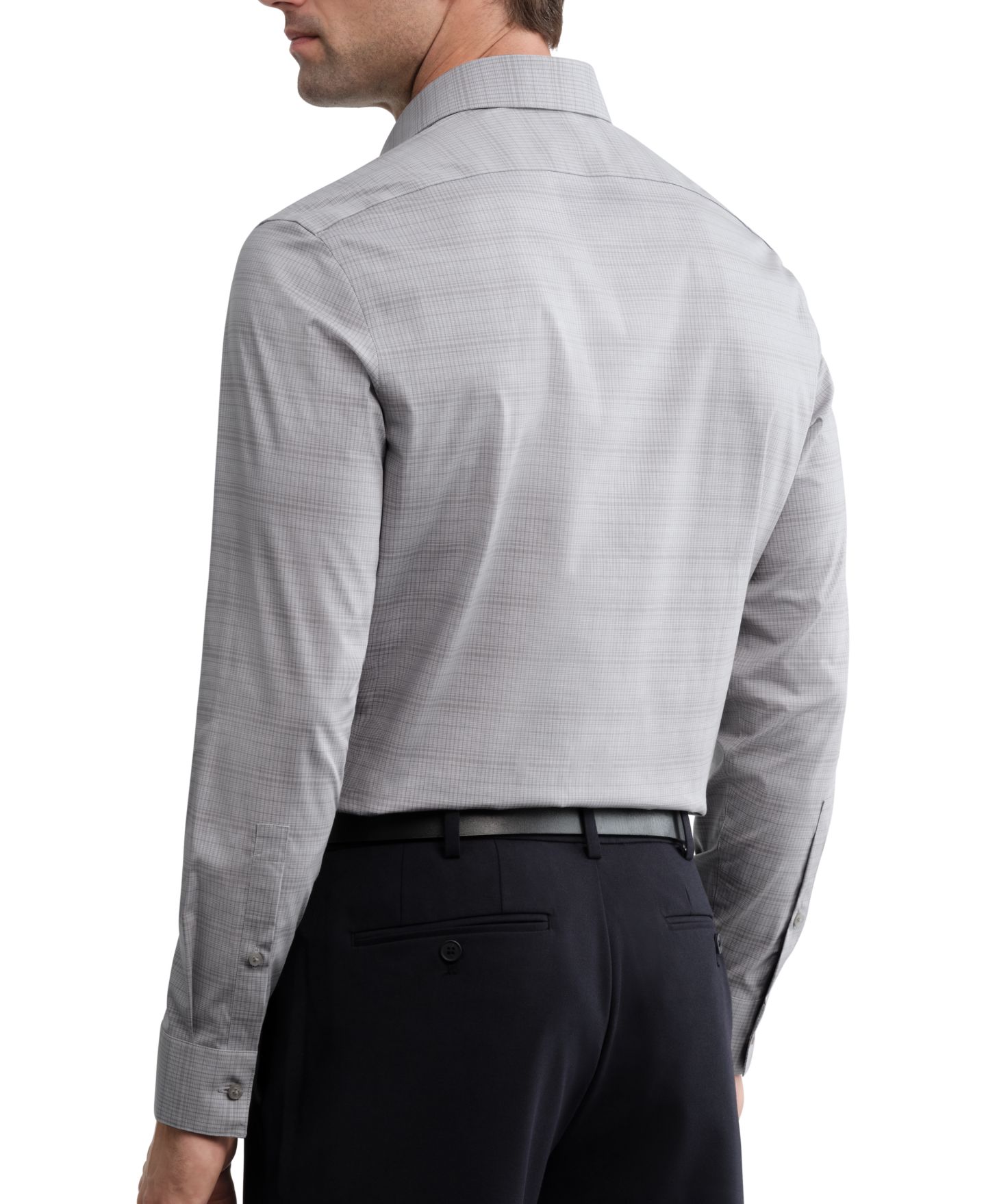 Мужская рубашка Calvin Klein Wrinkle-Free Slim-Fit Cotton-Blend Dress Shirt, цвет: Серый разноцветный — фото 2