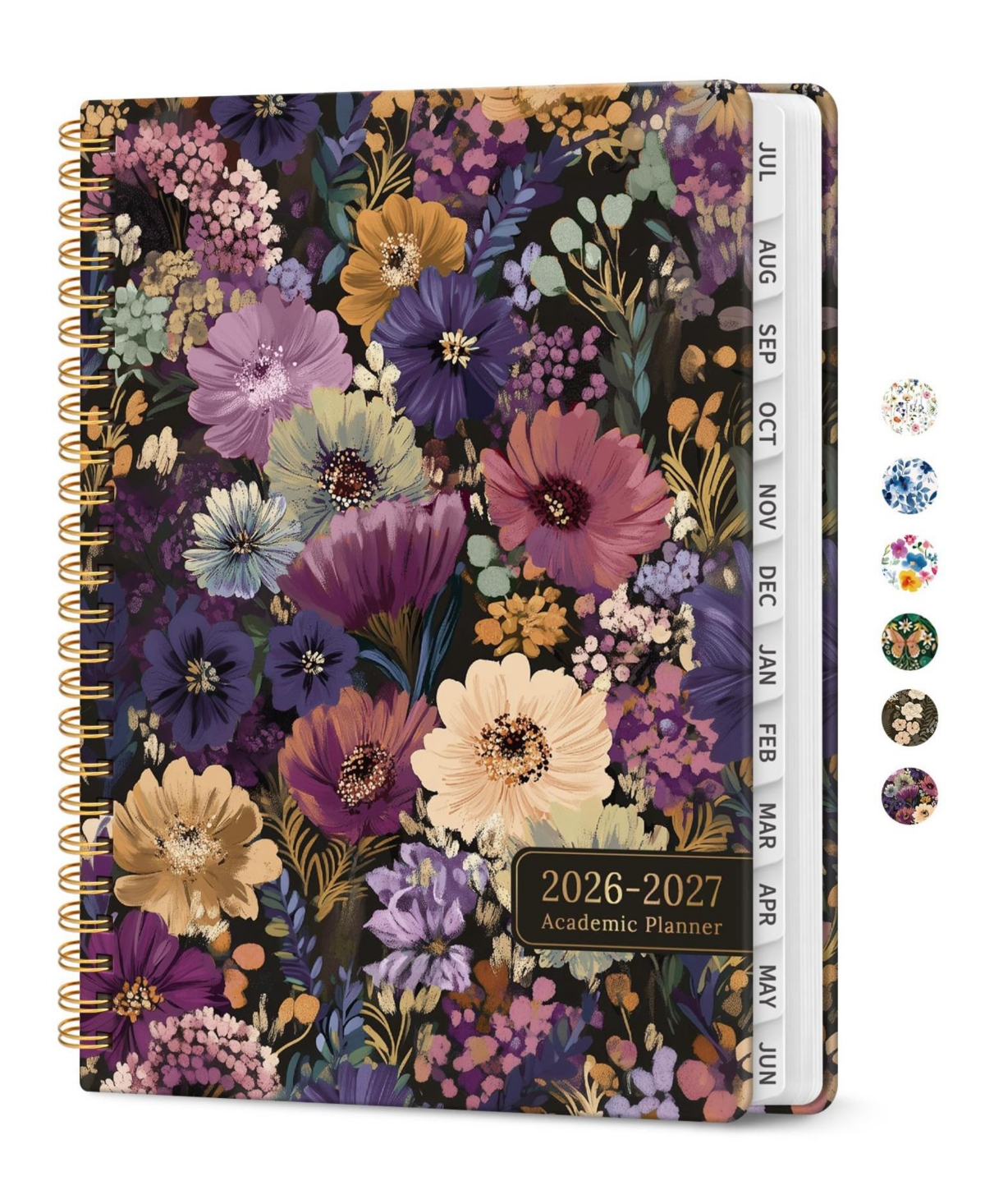 Danrong Academic Planner Monthly Weekly Calendar Hardcover with Tabs for School Office - B-midnight bloom 8.5"x11"