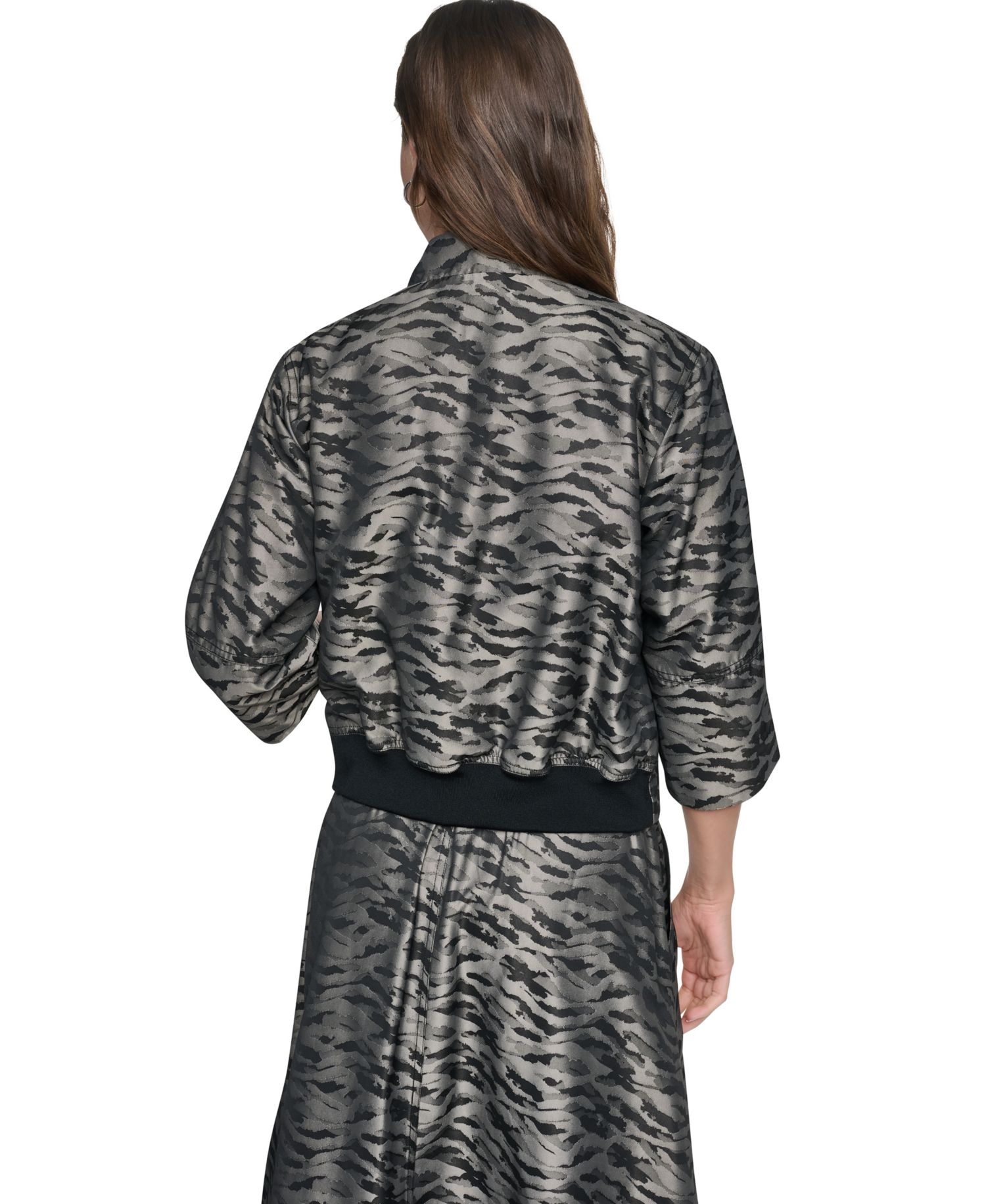 Women's Animal-Print 3/4-Sleeve Bomber Jacket