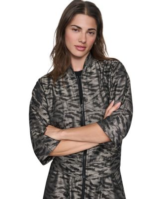 Women's Animal-Print 3/4-Sleeve Bomber Jacket
