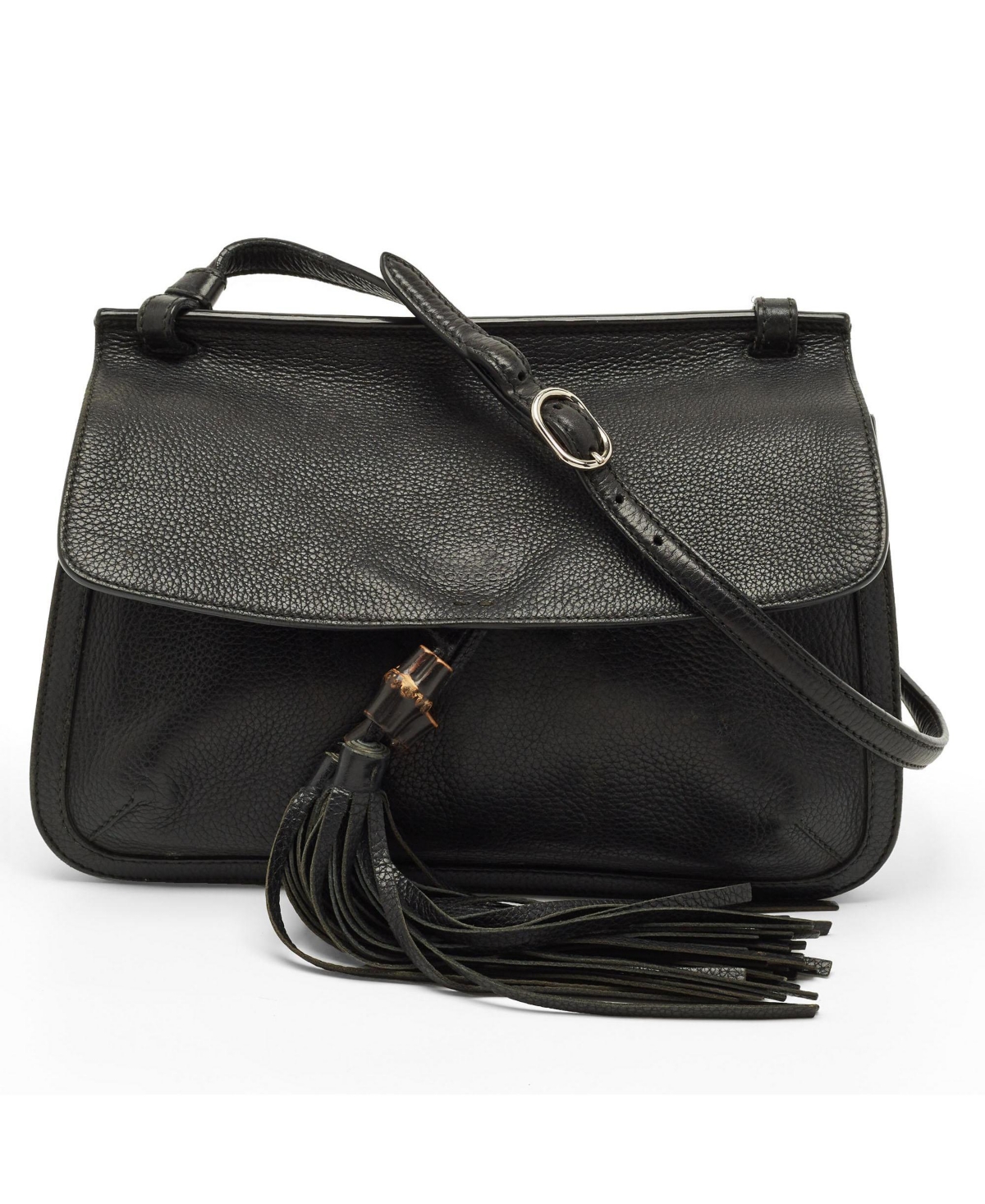 Pre-Owned Gucci Women's Bamboo Daily Tassel Pebbled Leather Shoulder Bag