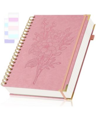 Leather Spiral Journal College Ruled Numbered Pages With Pockets Sticky Tabs Pen Loop