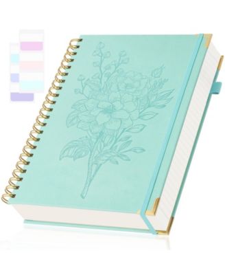 Leather Spiral Journal College Ruled Numbered Pages With Pockets Sticky Tabs Pen Loop