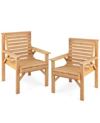 Set of 2 Patio Fir Wood Chair Dining Inclined Backrest Garden Backyard Indoor