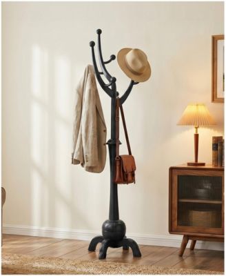 71" Mid-Century Solid Wood Coat Rack with 8 Hooks