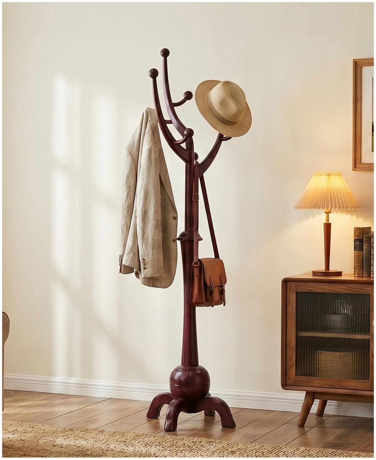 Bekrvio 71" Mid-Century Solid Wood Coat Rack with 8 Hooks