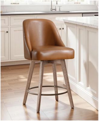 26" Mid-Century Swivel Counter Height Bar Stools, Upholstered Linen and PU Leather Kitchen Stools