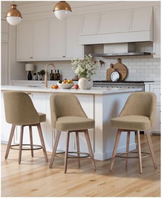 26" Mid-Century Swivel Counter Height Bar Stools, Upholstered Linen and PU Leather Kitchen Stools