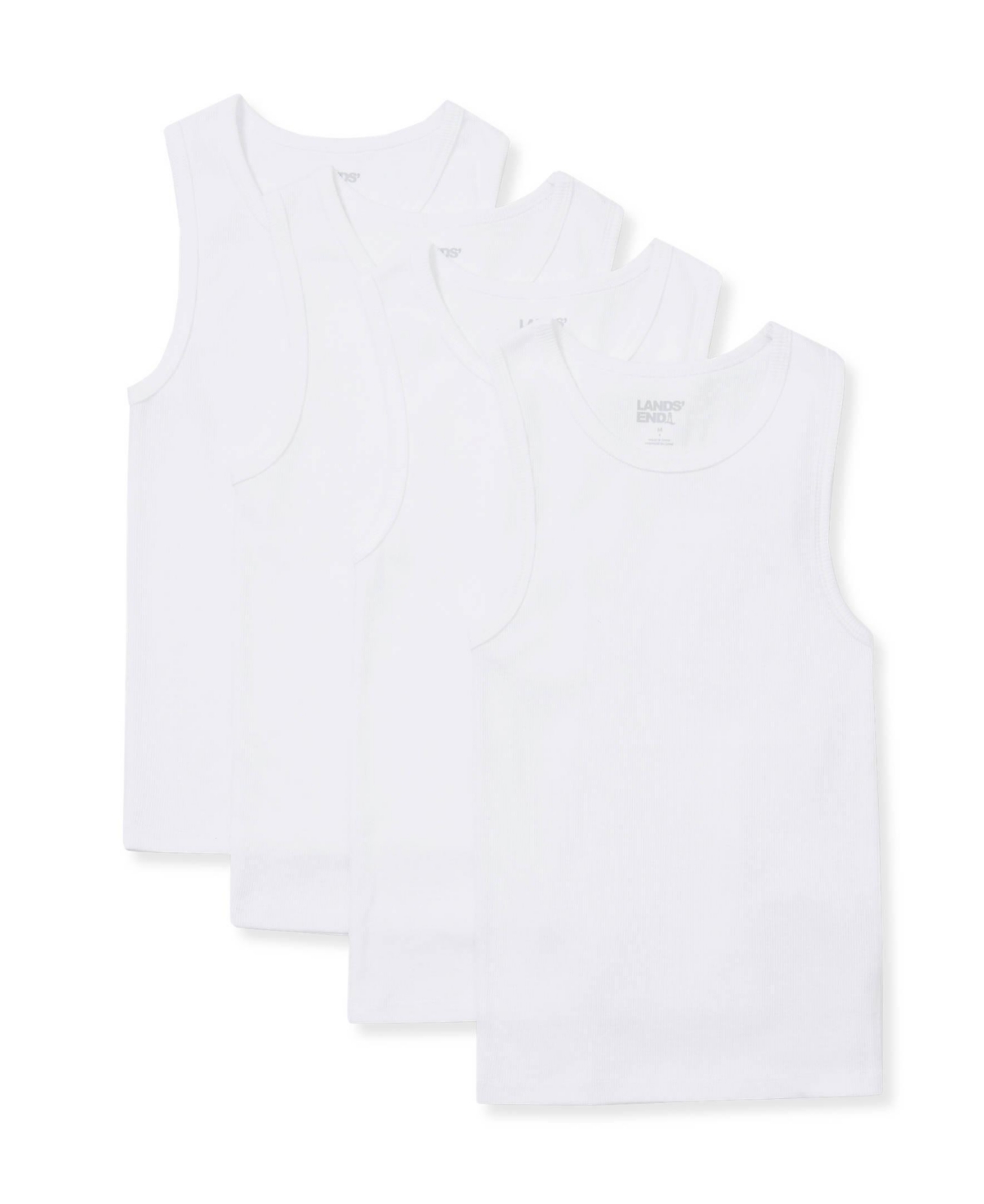Lands' End Boys' 4-20 Ribbed Cotton Tank Tops, 4-Pack - White