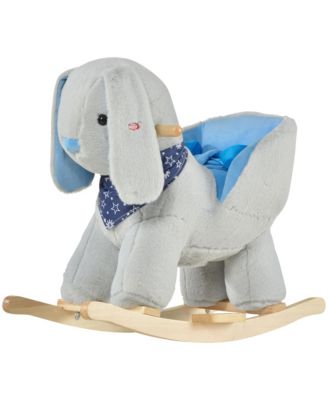 Kids Rocking Horse Bunny Rocker with Lullaby Music, Plush Ride-On Toy with Wood Base and Seat Belt for Toddlers 18-36 Months, Grey