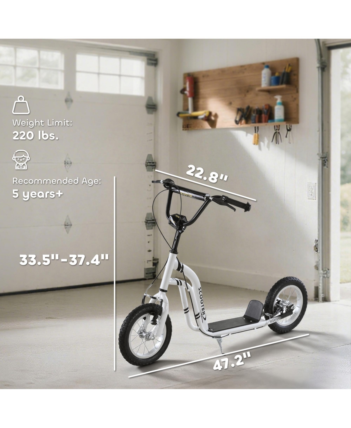 Glintex Youth Kick Scooter with 12" Wheels, Adjustable Handlebar and Caliper Dual Brakes, 220 lbs Capacity, Ages 5+
