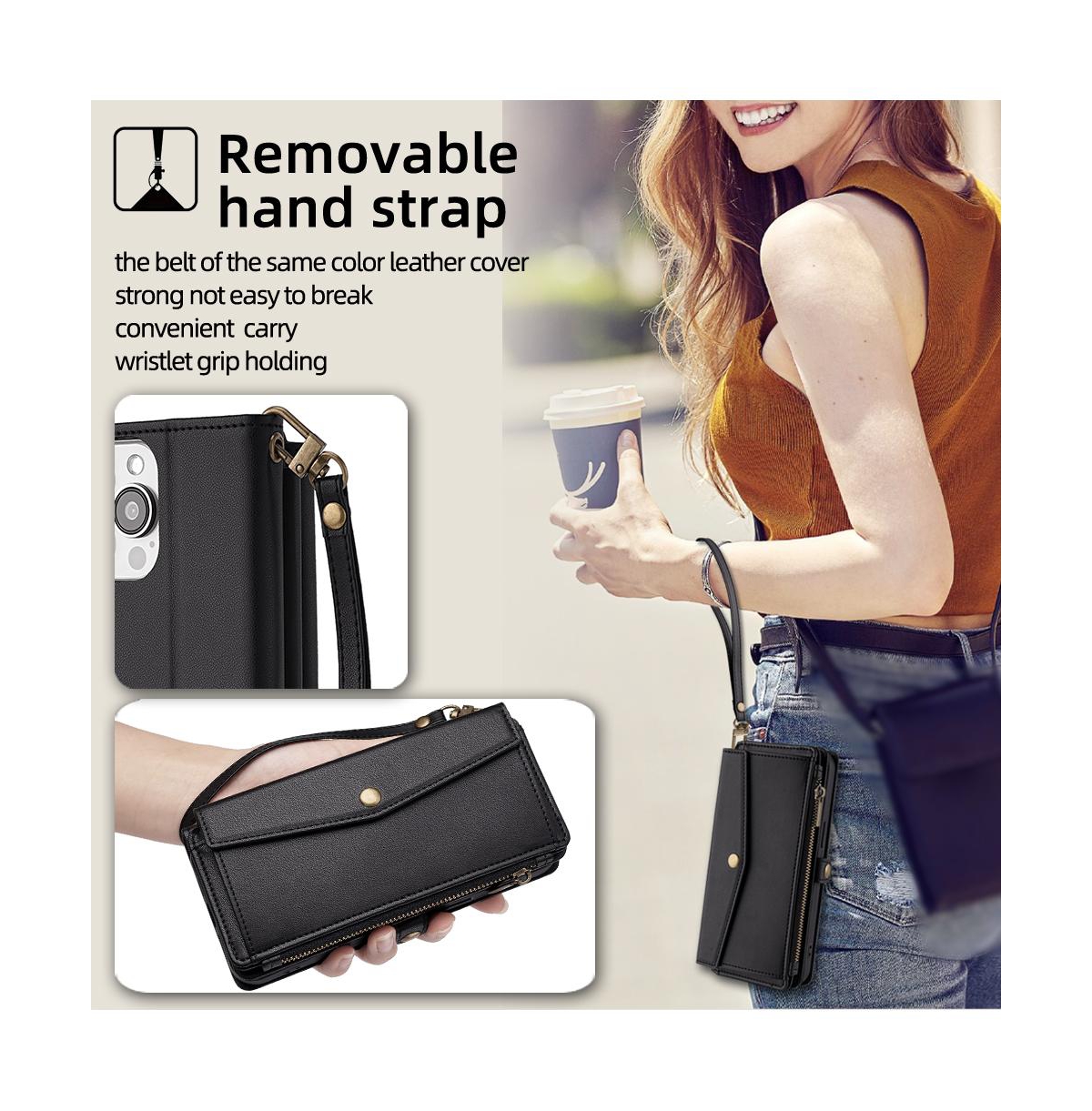 Artudatech Wallet with Wrist & Crossbody Straps Phone Case for iPhone 12-17
