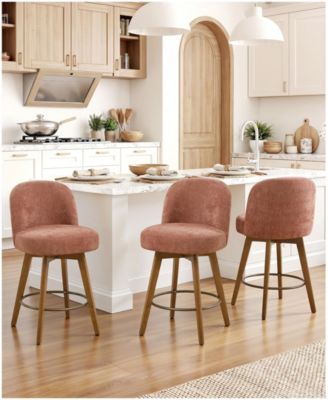 26" Mid-Century Swivel Counter Height Bar Stools, Chenille Fabric Kitchen Stools