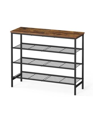 Shoe Rack, 4-Tier Metal Storage Organizer for 12-16 Pairs, 29.5 x 11.8 x 27.2 Inches