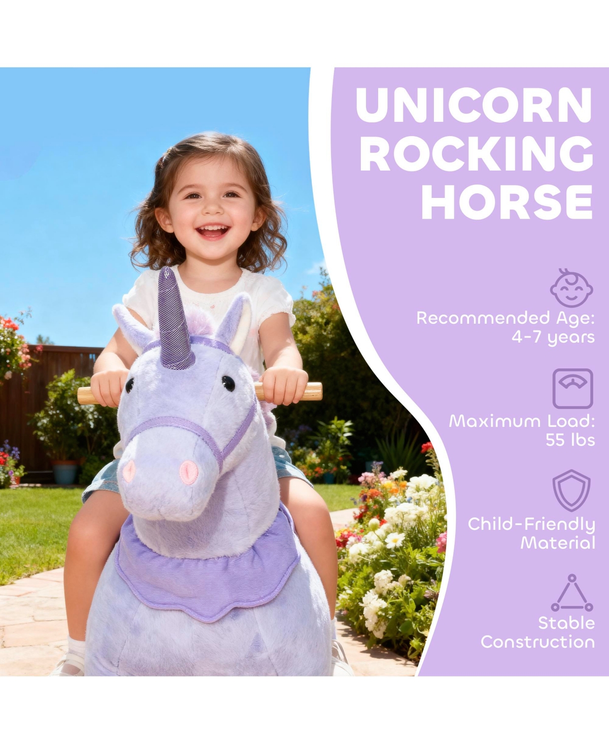 Glintex Ride On Unicorn Plush Pedal-Powered Ride-On, 37.8" Tall, Ages 4-7