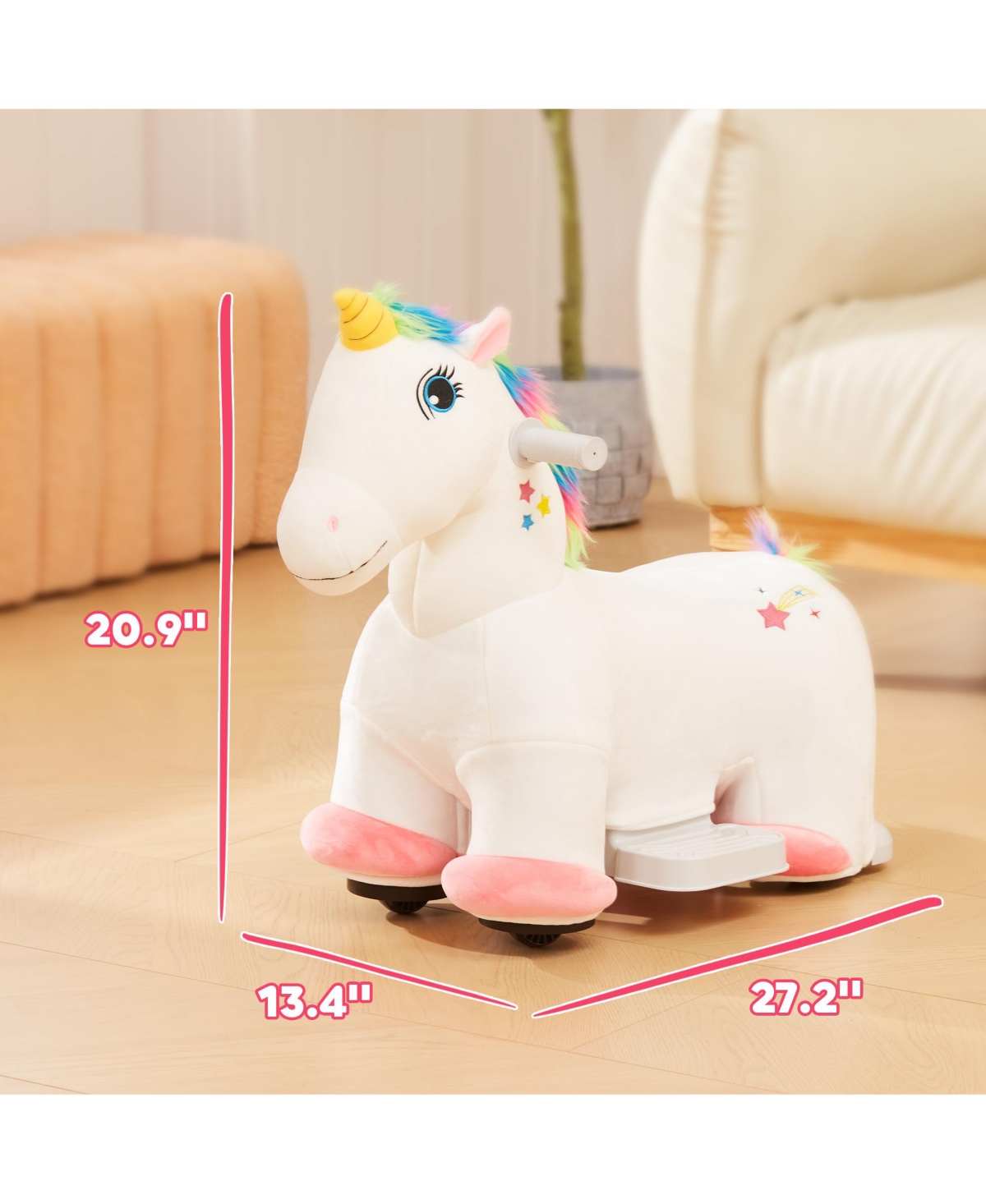 Glintex 6V Plush Electric Ride-On Unicorn with Music, 55 lbs. Capacity, Ages 18-36 Months