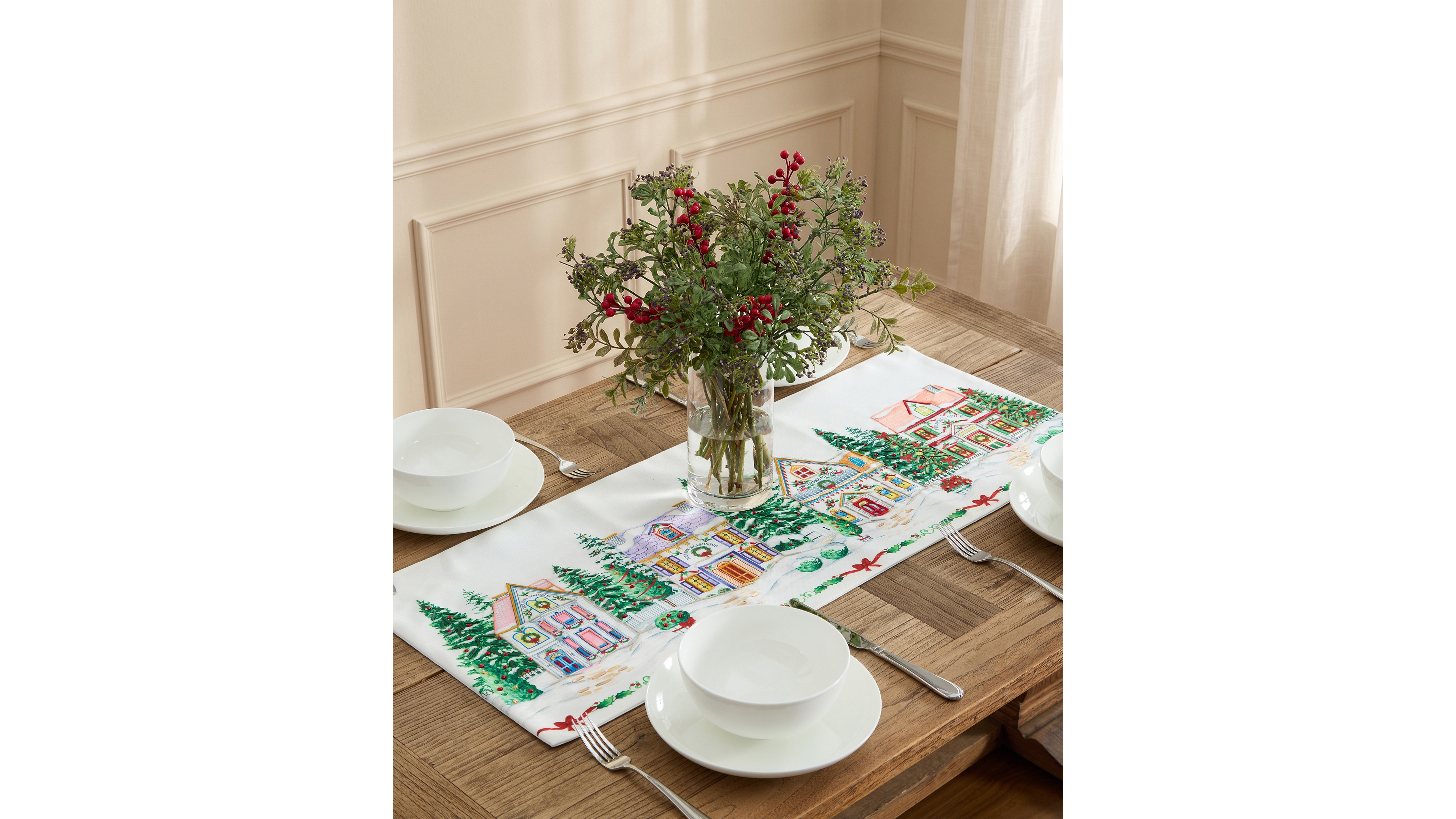 Lenox Spice Village Christmas Embroidered Centerpiece, 14" x 36"