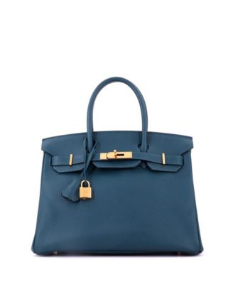 Pre-Owned HERMES Pre-Owned Hermes Birkin 30 Handbag Blue Epsom with Gold Hardware