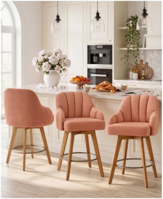 27" Mid-Century Swivel Counter Height Bar Stools, Upholstered Chenille Kitchen Stools