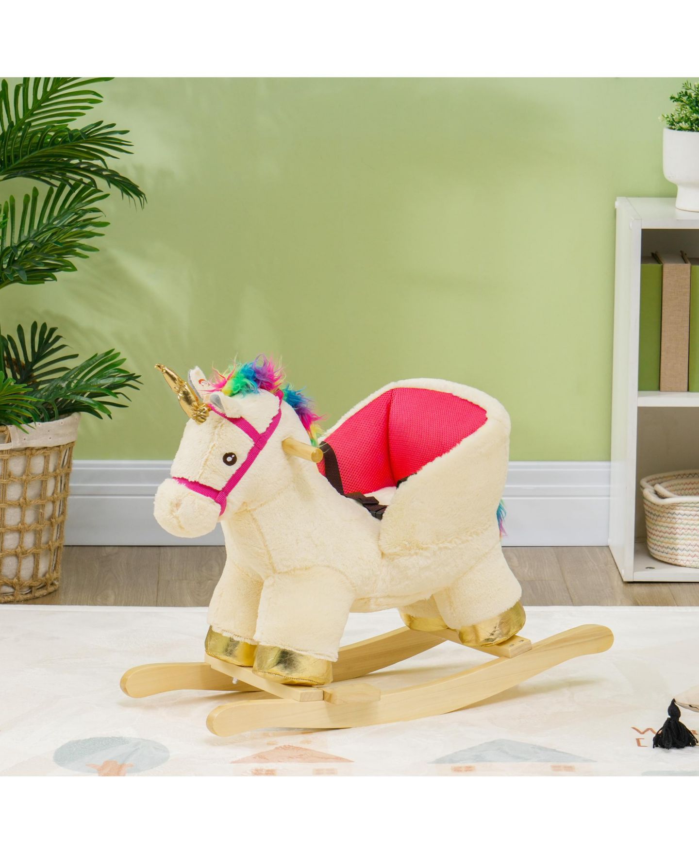 Детская игрушка Glintex Unicorn Rocking Horse with Realistic Sounds, 26.8"L, 55-lb Capacity, Ages 18-36 Months, цвет: Кремовый белый — фото 9