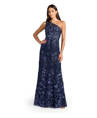 Petite One Shoulder Lace Embroidered Gown