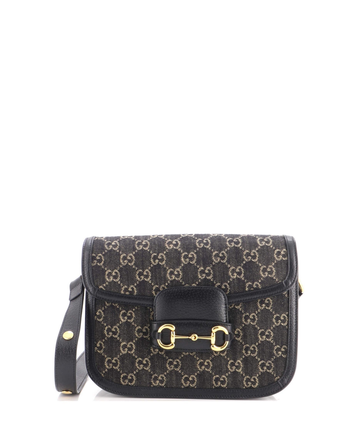 Pre-Owned Gucci Horsebit 1955 Small Denim Adjustable-Strap Shoulder Bag, 9"W x 7"H x 3"D