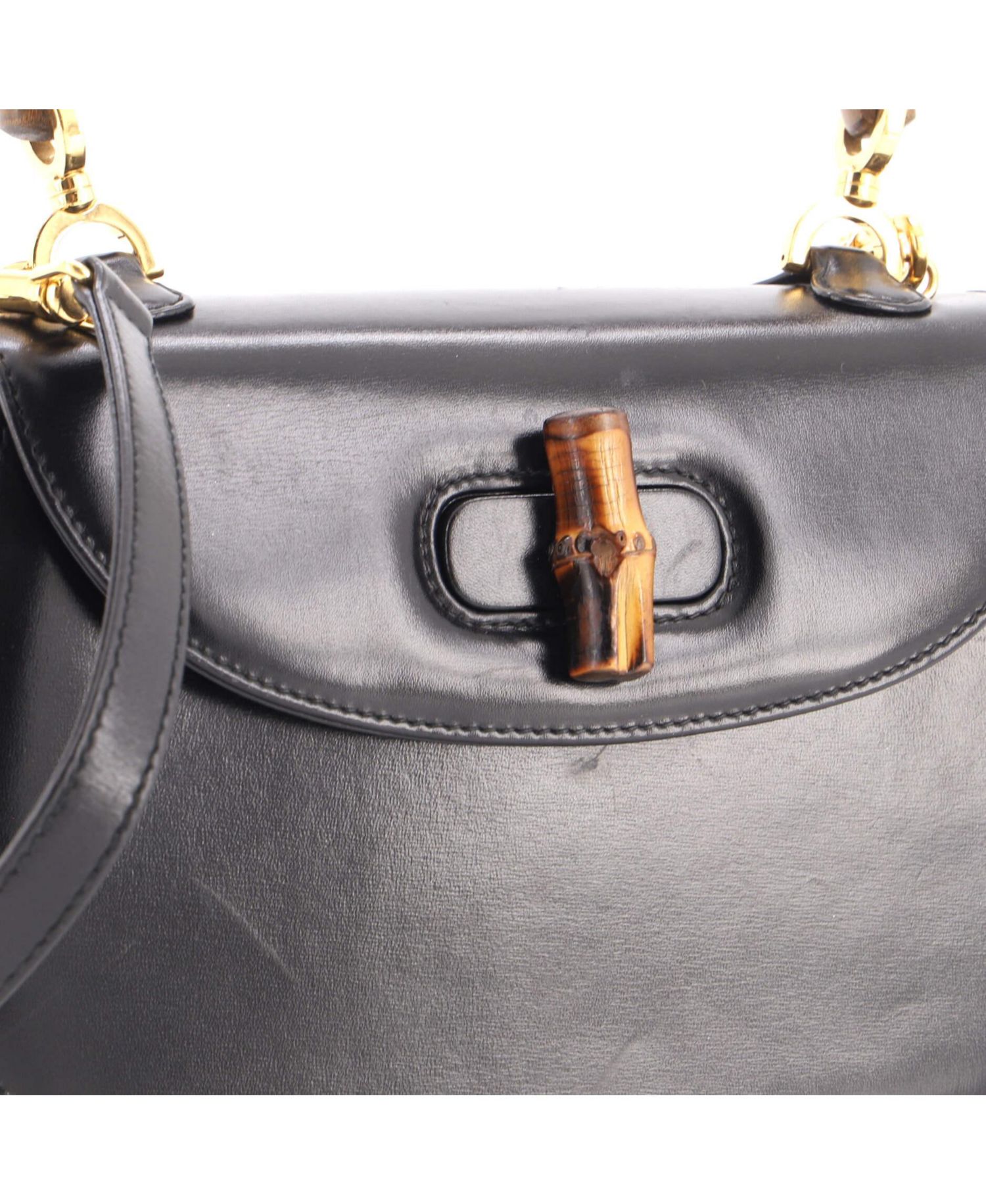 Small Vintage Convertible Bamboo Top Handle Bag Leather