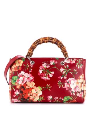 Medium Bamboo Shopper Tote Blooms Print Leather