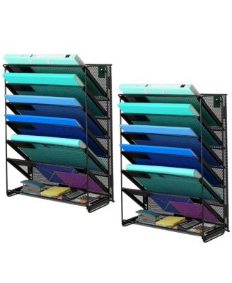 Wall File Organizer 5 Vertical Pockets Metal Wall Mounted Holder