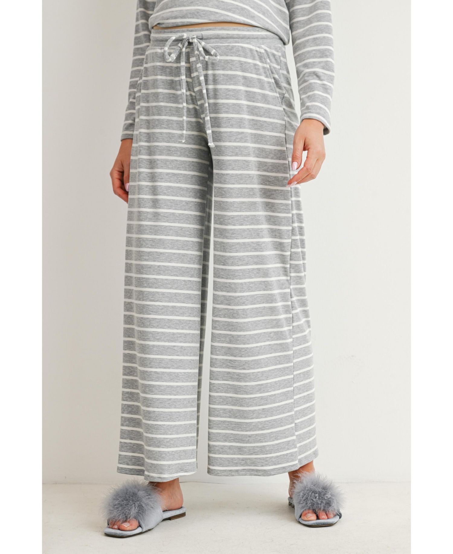 Maternity Striped Long-Sleeve Wide-Leg Top and Pants, 2-Piece Set