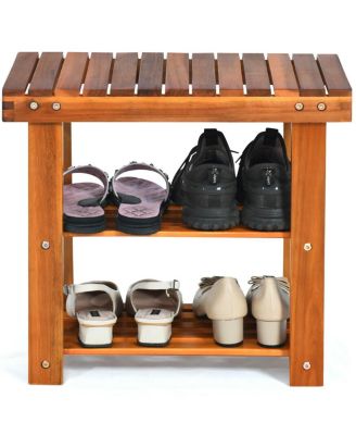 3 Tier Wood Shoe Rack 19' Shoe Bench Boots Organizer