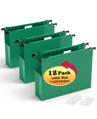 Plastic Hanging File Folders 12 Pack Letter Size Heavy Duty 2 Inch Expansion Accordian Pocket Organizer