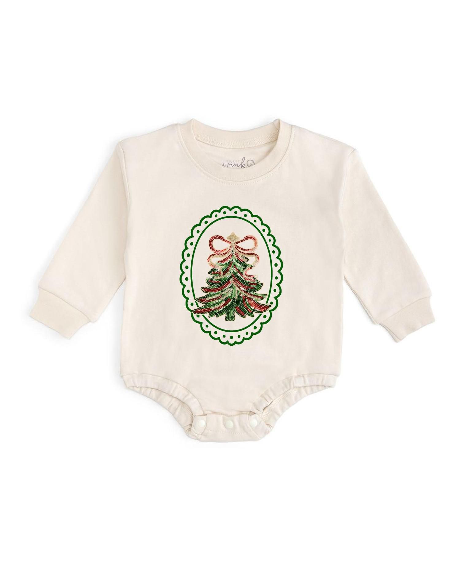 Baby Girls' Sequin Christmas Tree Patch Long Sleeve Romper