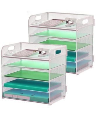 5 Tier Mesh Desk File Organizer with Handle for Office Classroom Home