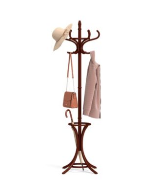 Wood Standing Hat Coat Rack with Umbrella Stand