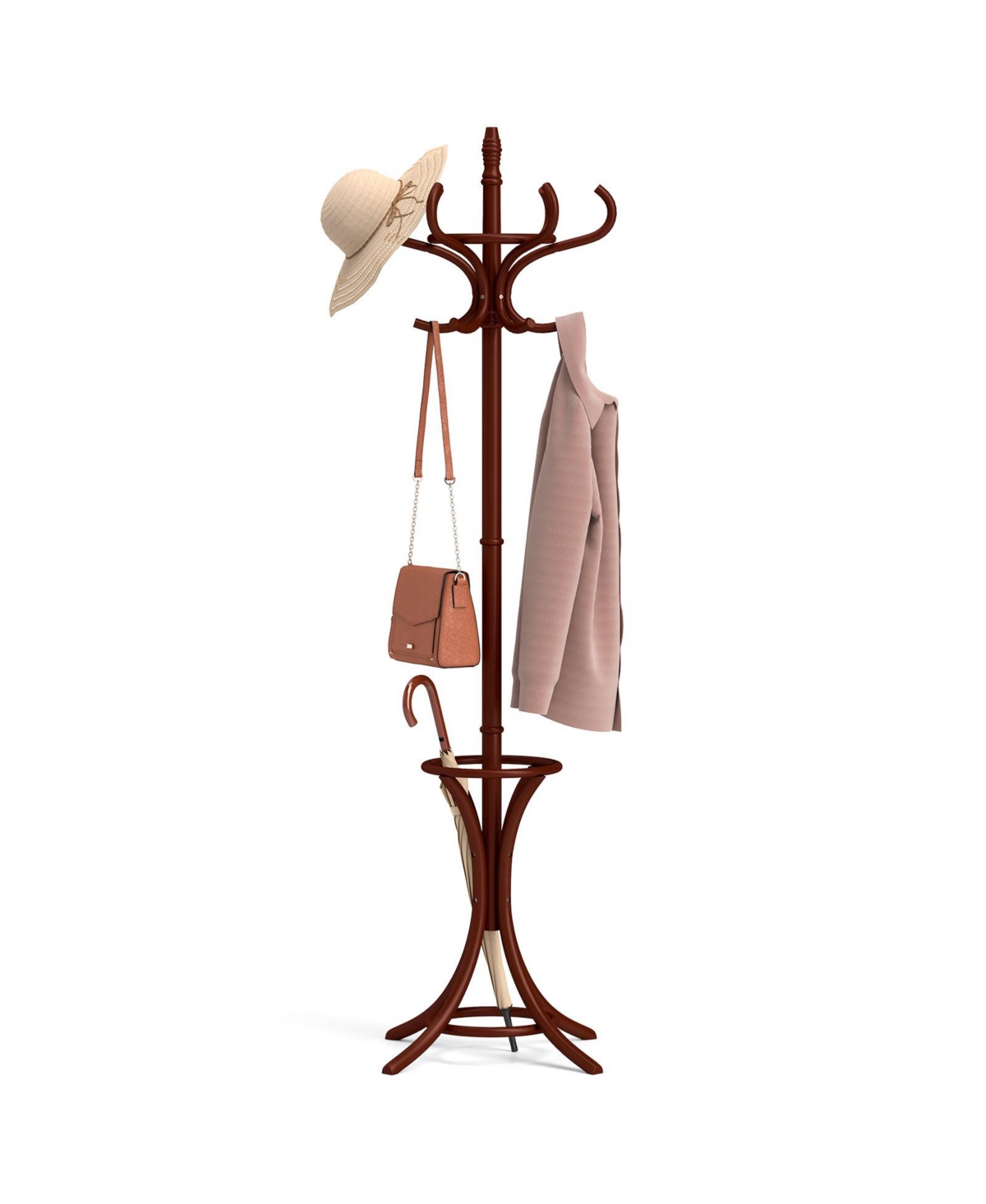 Mecale Wood Standing Hat Coat Rack with Umbrella Stand