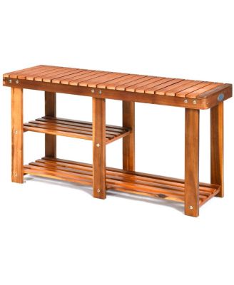 3 Tier Freestanding Wooden Shoe Organizer with Seat
