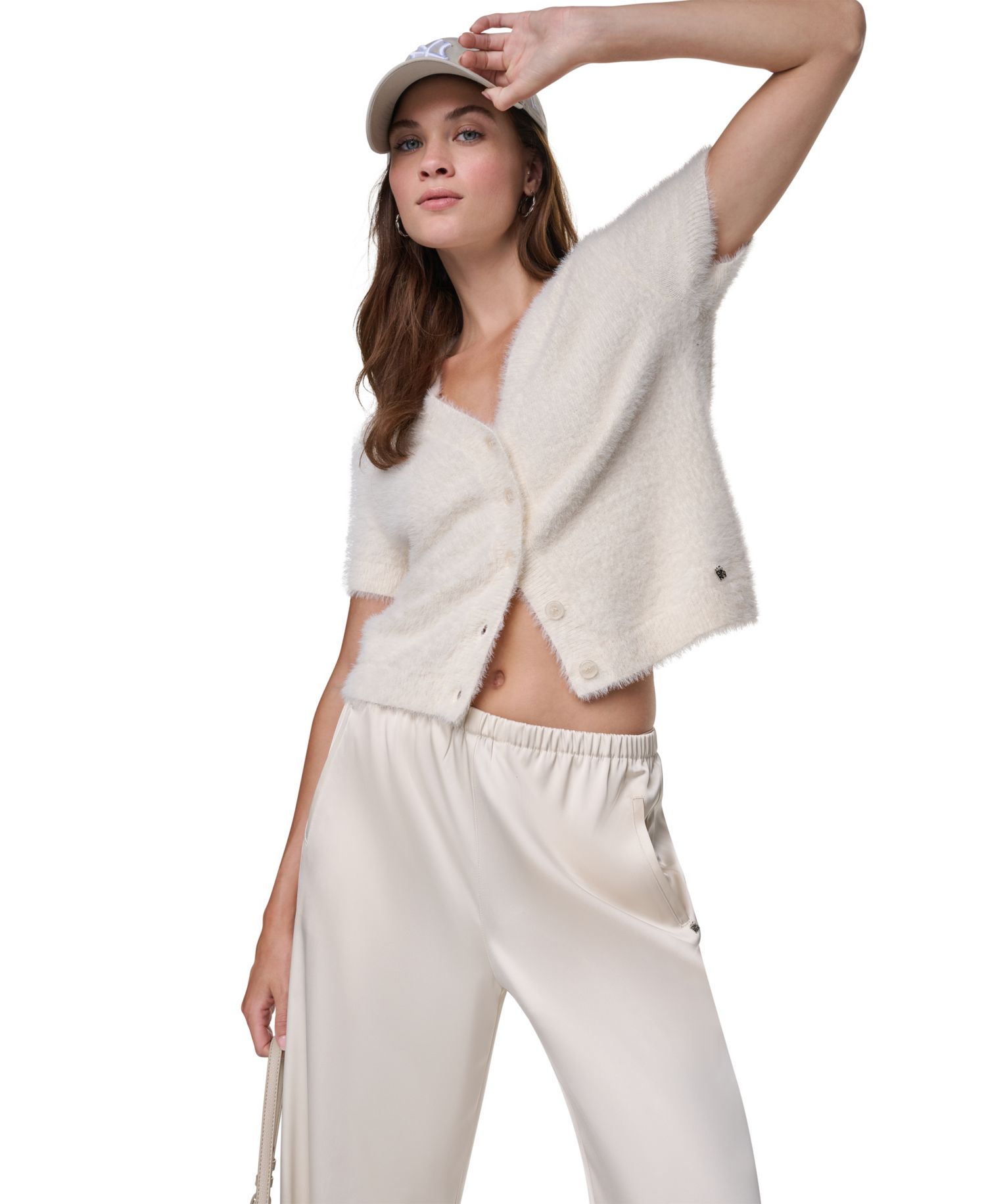 Petite Short-Sleeve Brushed-Knit Fitted Cardigan
