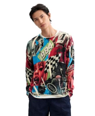 Men's Graphic Design 1984 Motif Cotton Sweater