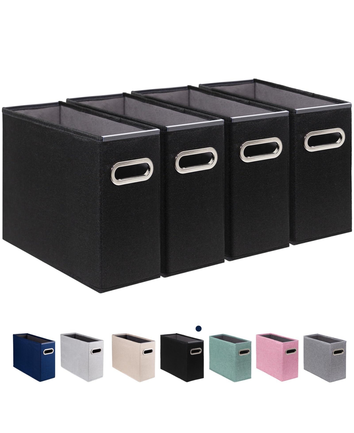 Four Candies Collapsible Fabric File Storage Box Hanging Folder Organizer With Metal Handle - Black